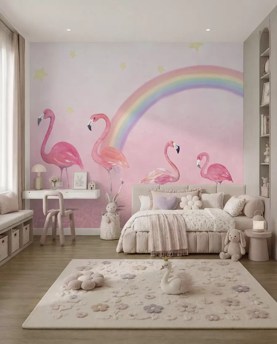murais de parede Pássaro, arco-íris e flamingo maior u29070