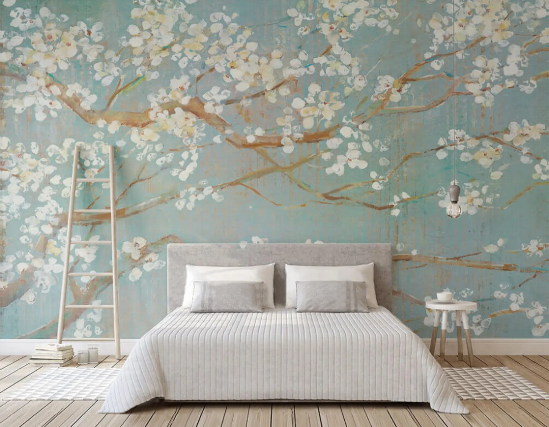 murais de parede A árvore floresce com flores brancas u29224