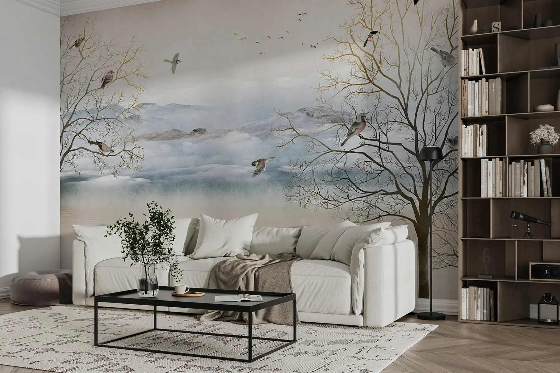 murais de parede Lago e montanhas enevoadas u34575