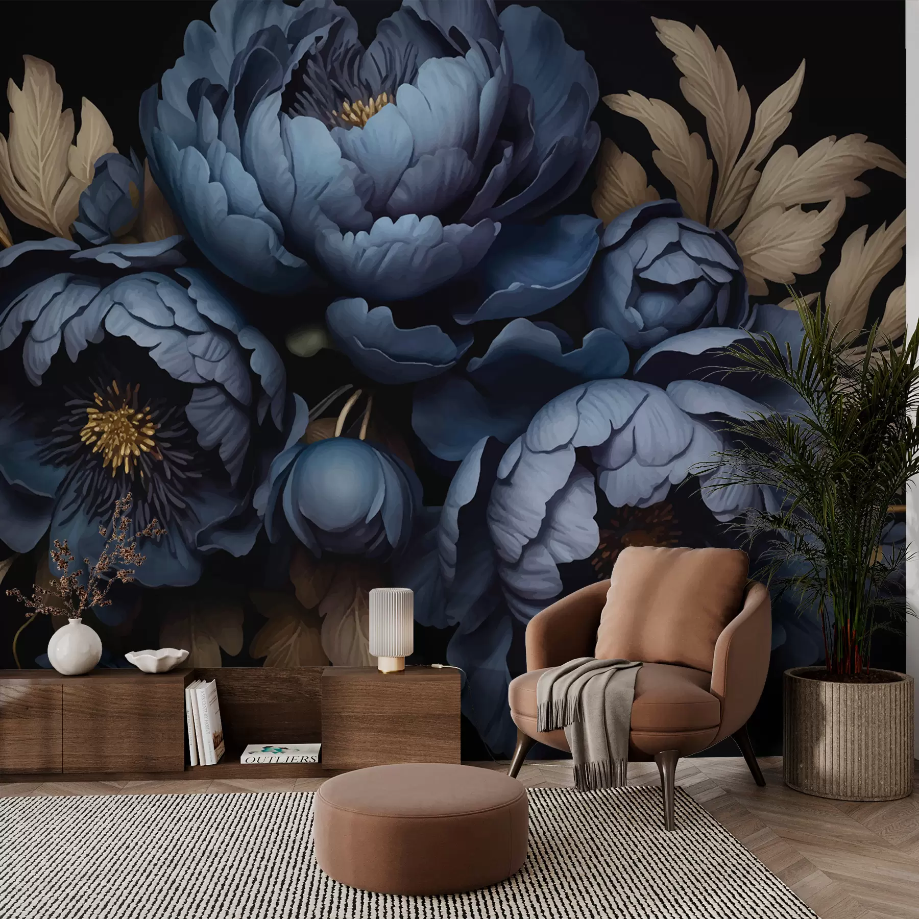murais de parede Peónias azuis w01131