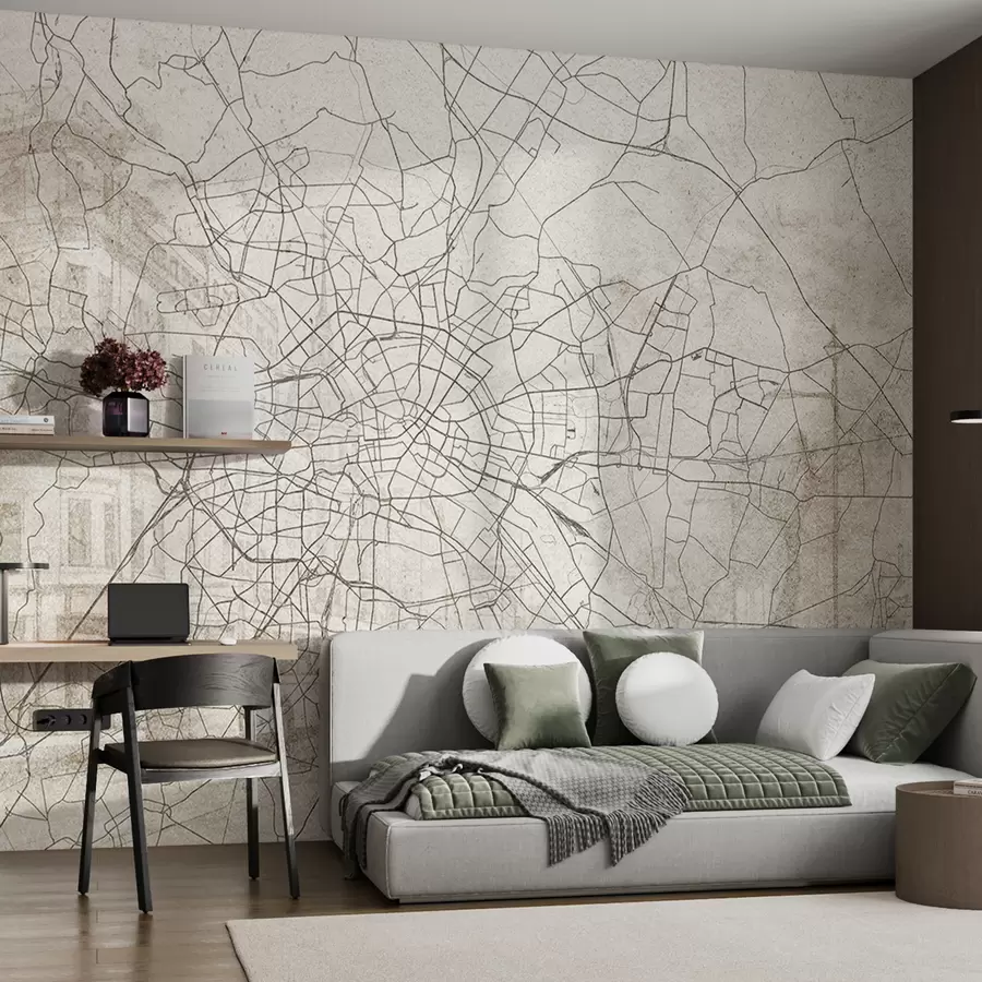 murais de parede Mapa da cidade de Berlim, desenho de linhas, arquitetura, Alemanha, cores bege w01696