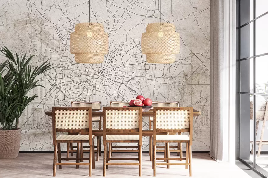 murais de parede Mapa da cidade de Berlim, desenho de linhas, arquitetura, Alemanha, cores bege w01696