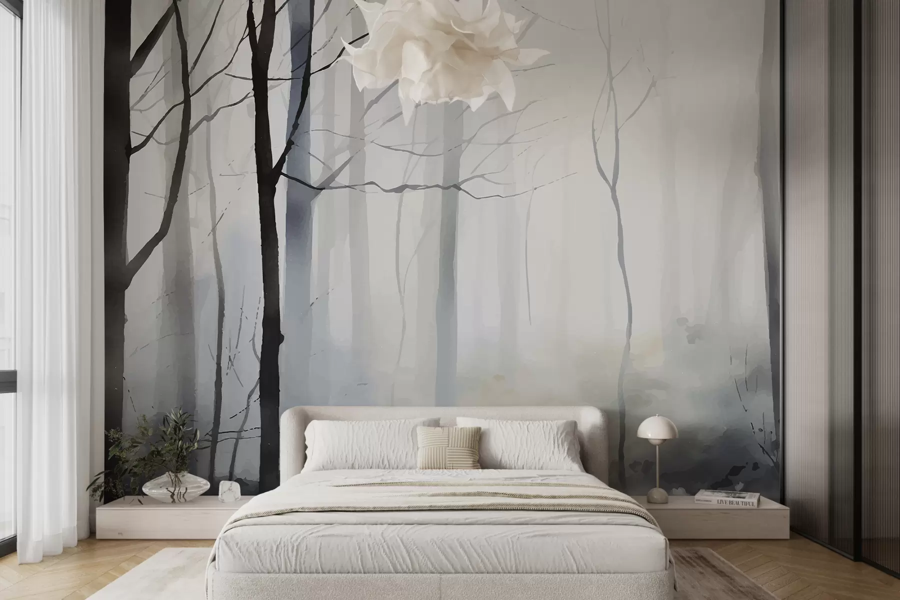 murais de parede Árvores, cores pastel, ternura, nevoeiro w01758
