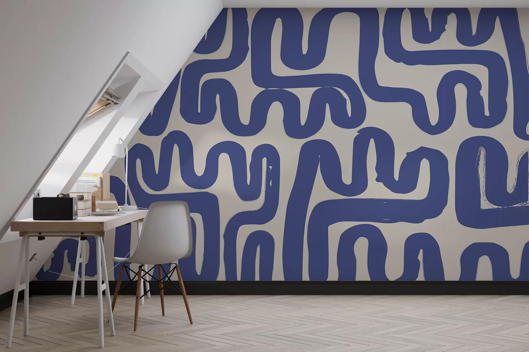 murais de parede Linhas de enrolamento azuis w01686