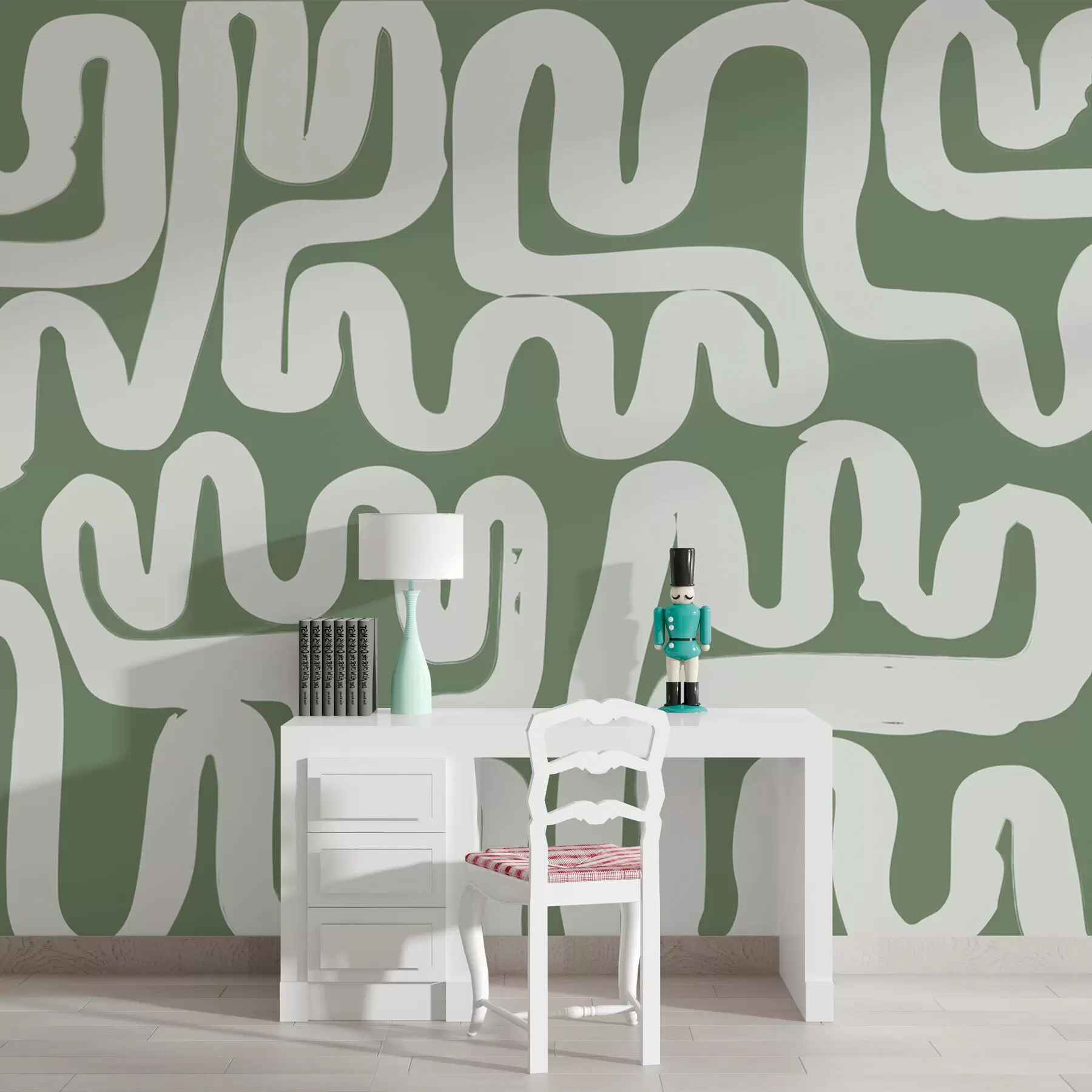 murais de parede Linhas de enrolamento verdes w01686v3