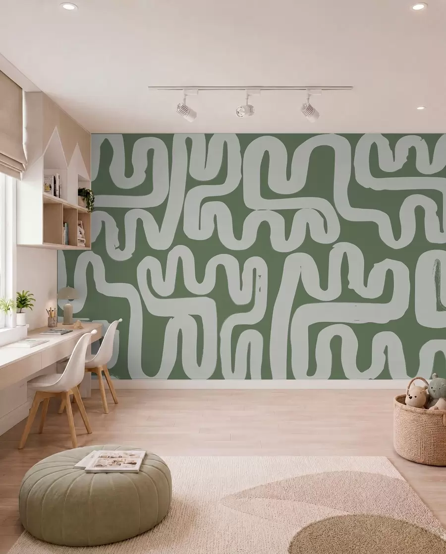 murais de parede Linhas de enrolamento verdes w01686v3