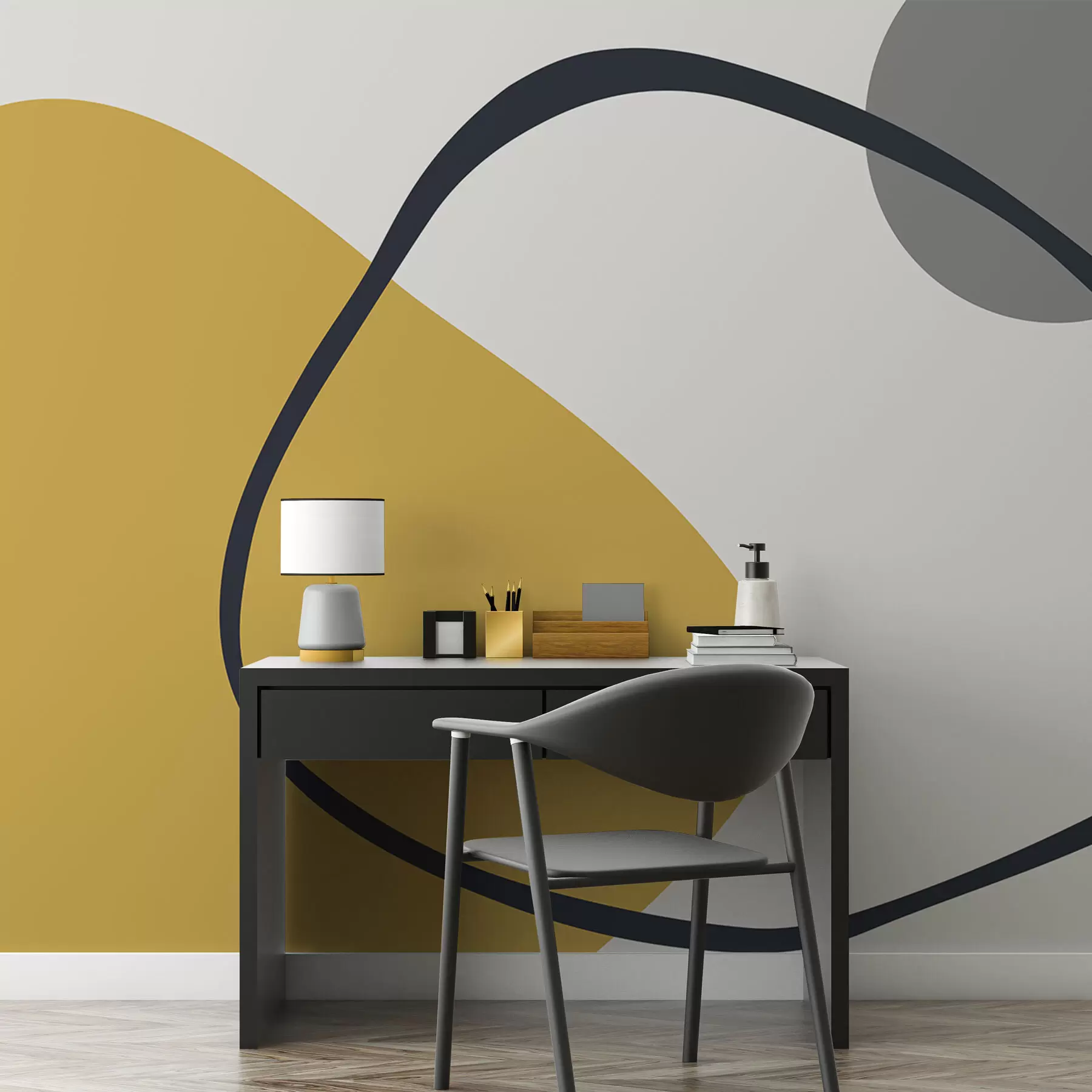 murais de parede Formas geométricas amarelas e cinzentas sobre um fundo claro w01687