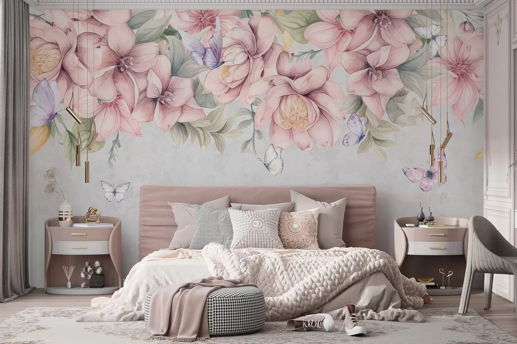 murais de parede Dossel de flores em rosa w08331