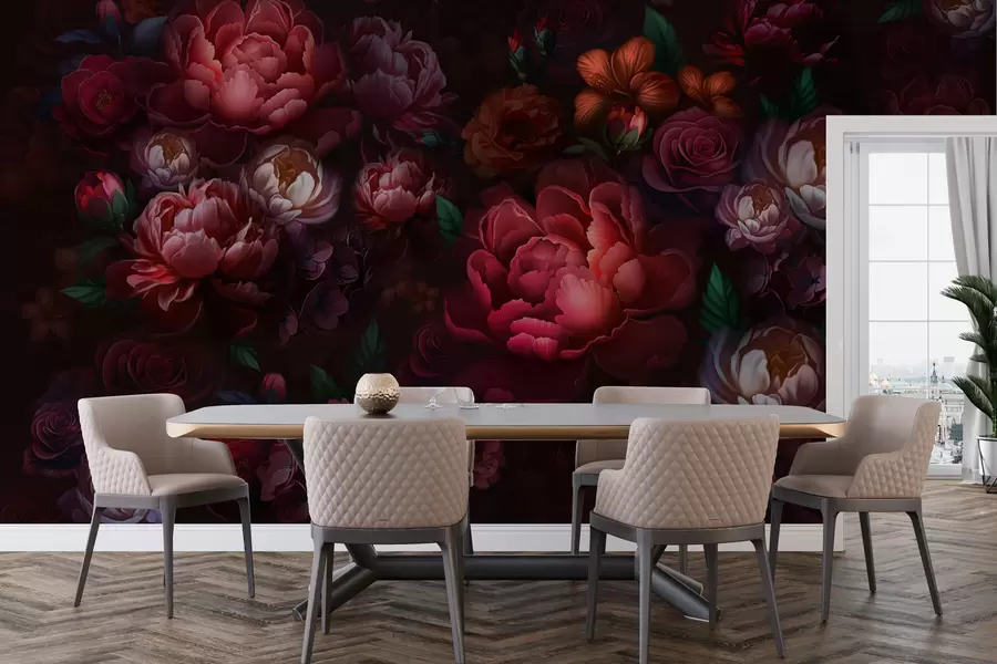 murais de parede Flores requintadas sobre um fundo escuro w01794