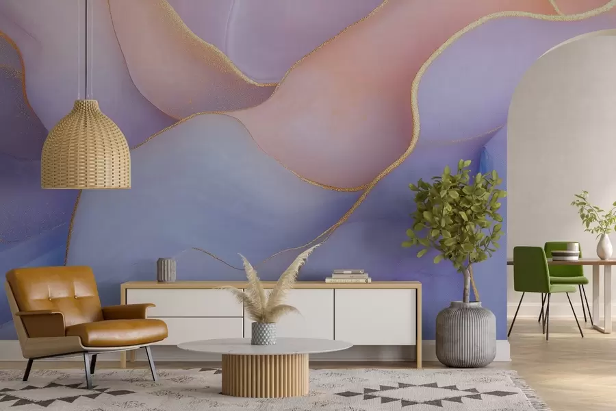 murais de parede Composição abstrata com padrões de mármore e texturas delicadas de aguarela em tons pastel suaves w01827