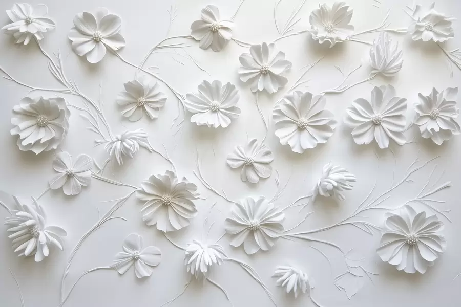murais de parede Composição de flores em relevo branco num estilo minimalista e sofisticado w01828