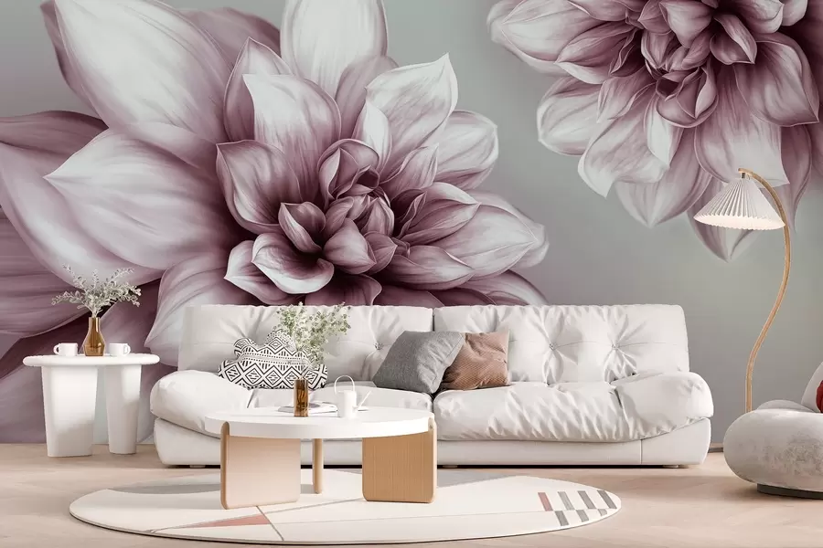 murais de parede Flores volumosas com muitas pétalas, em gradações de tons de rosa w01937v1