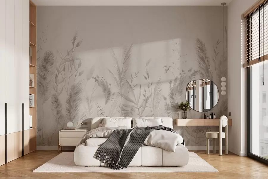 murais de parede Ervas altas e flores do campo em tons pastel w02004v1