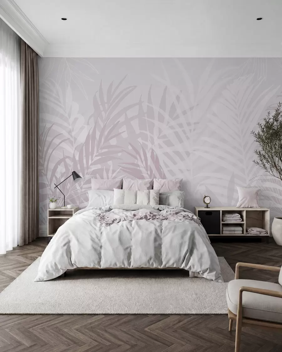 murais de parede Folhas tropicais na moda cor-de-rosa w02026v4