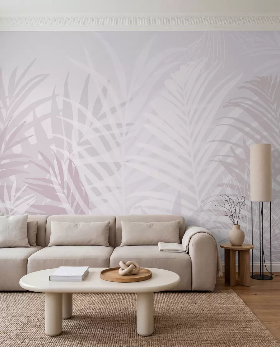 murais de parede Folhas tropicais na moda cor-de-rosa w02026v4