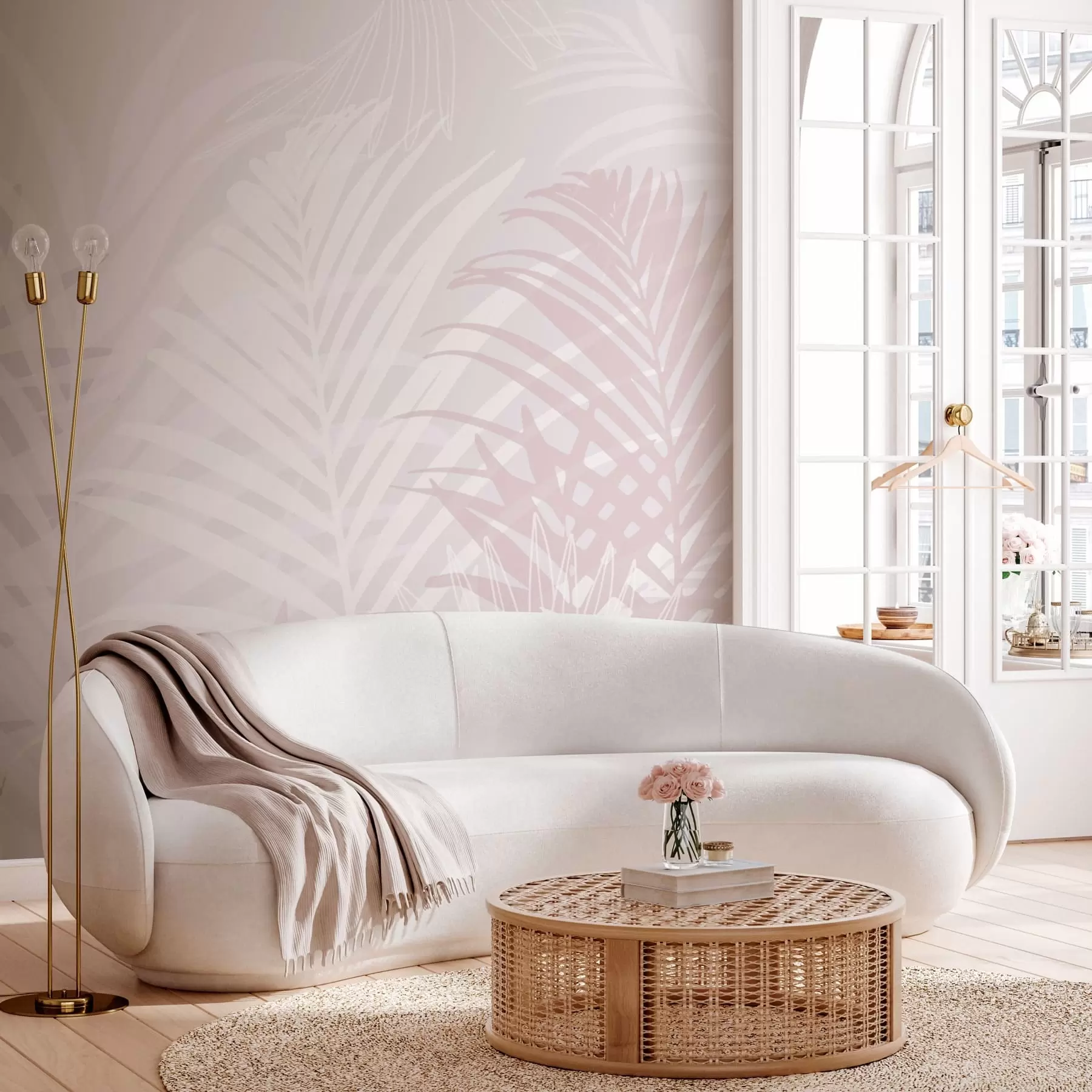 murais de parede Folhas tropicais na moda cor-de-rosa w02026v4