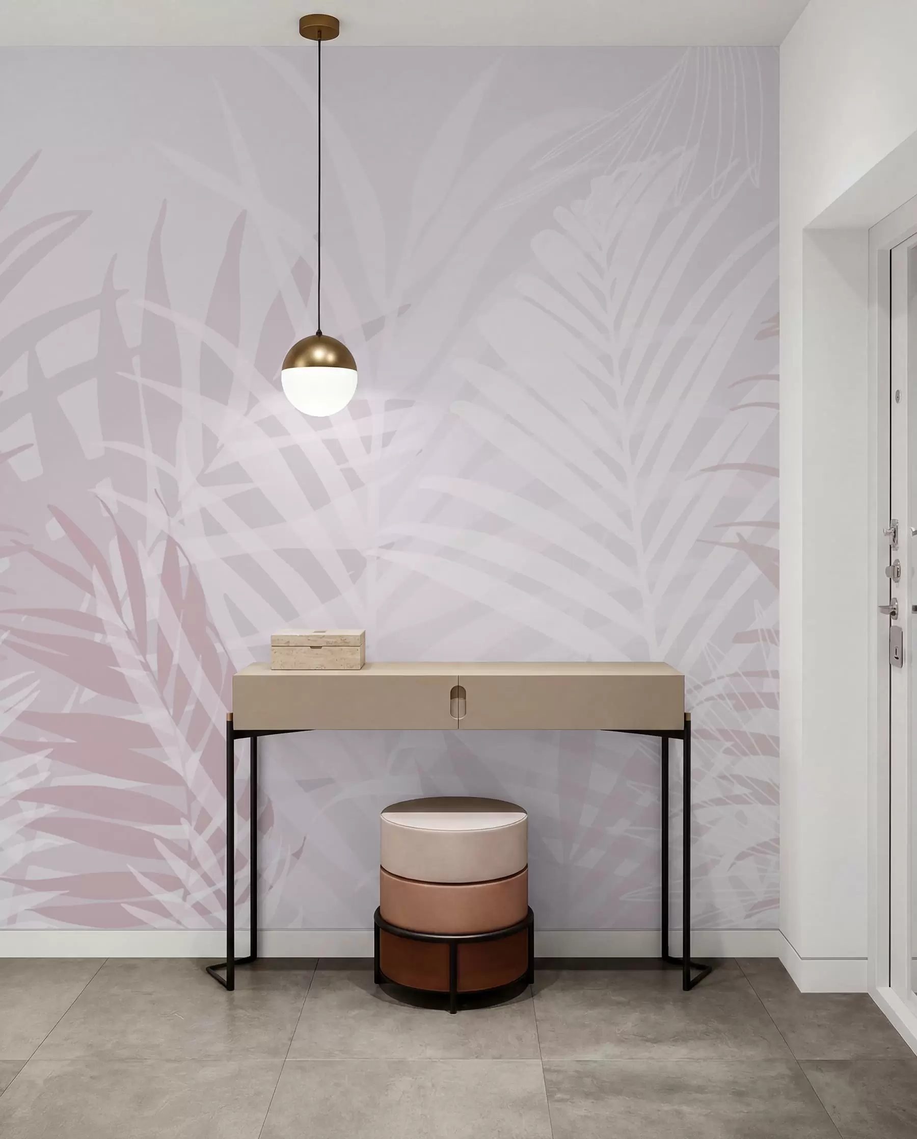 murais de parede Folhas tropicais na moda cor-de-rosa w02026v4