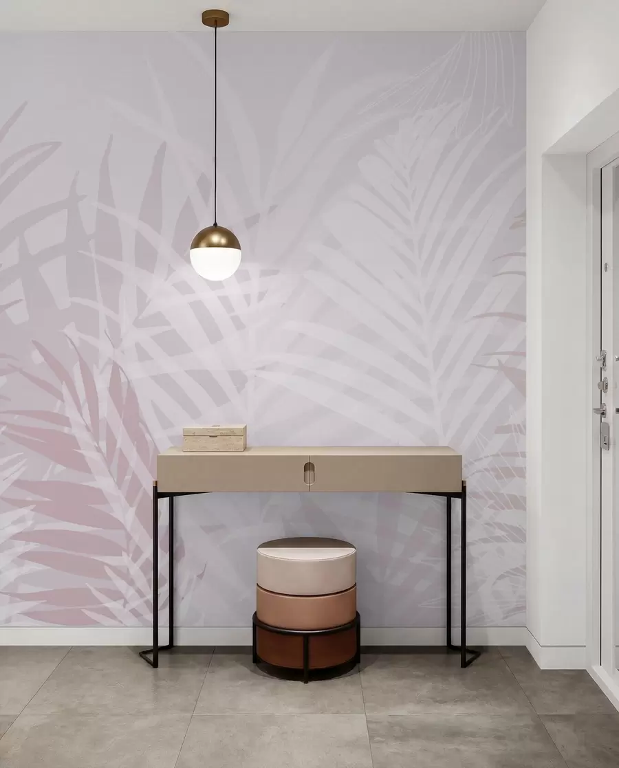 murais de parede Folhas tropicais na moda cor-de-rosa w02026v4