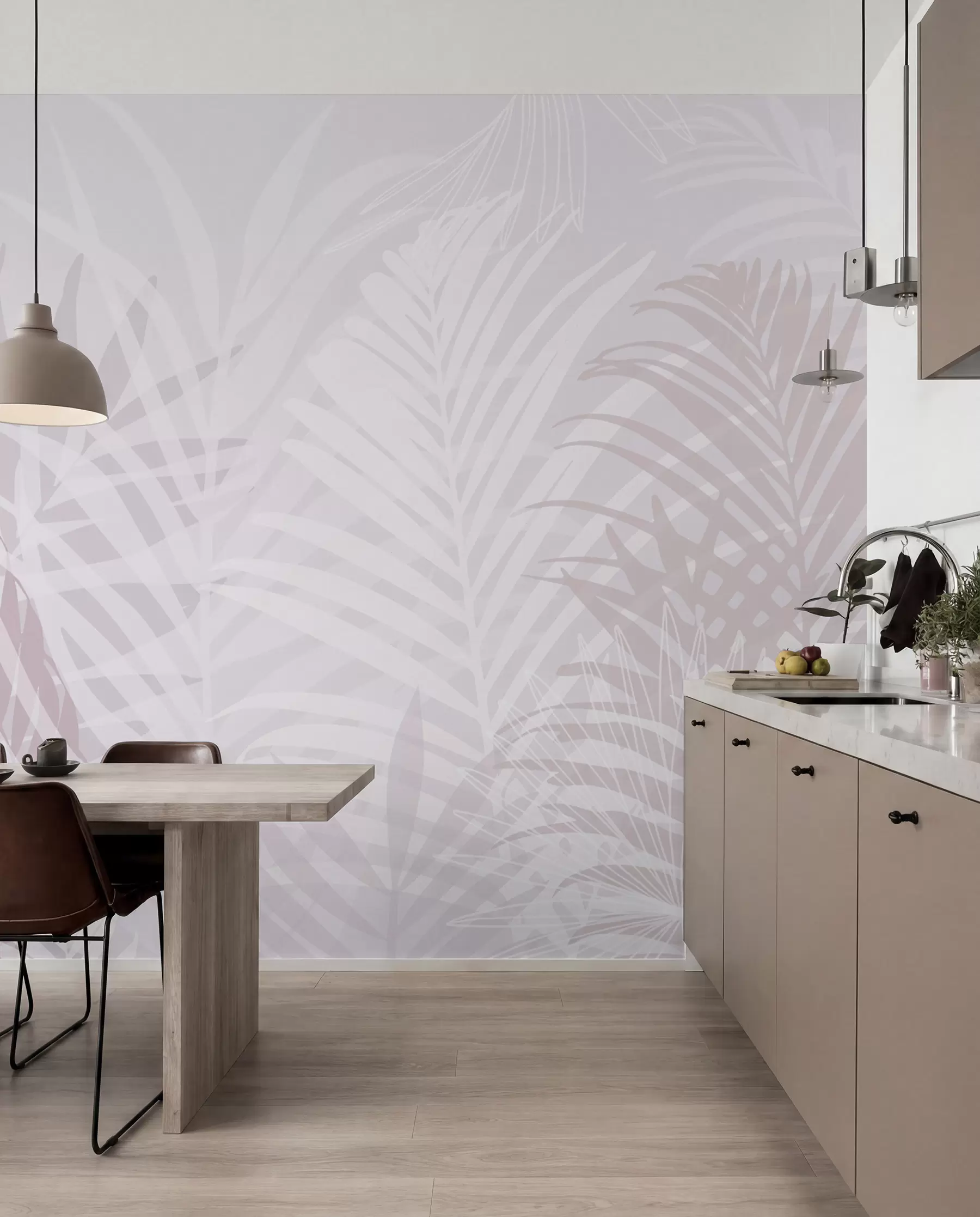murais de parede Folhas tropicais na moda cor-de-rosa w02026v4