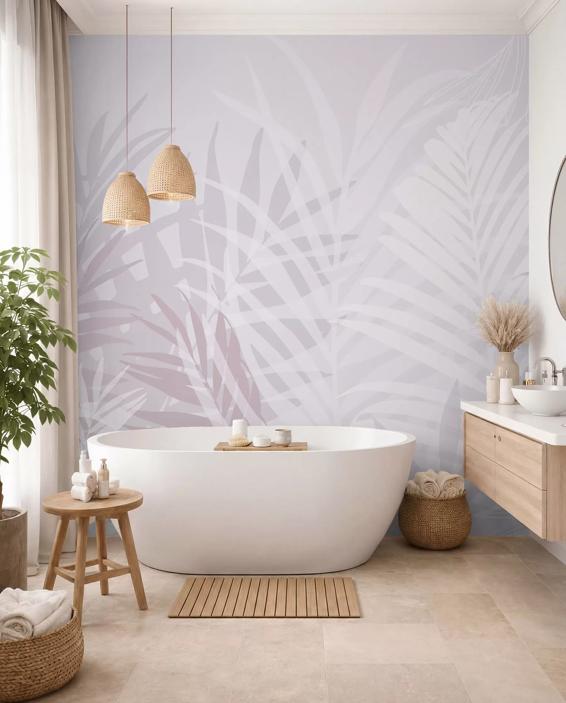 murais de parede Folhas tropicais na moda cor-de-rosa w02026v4