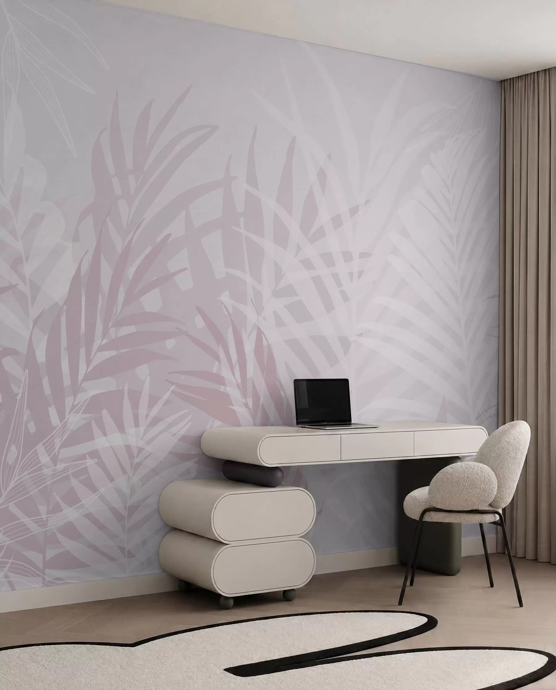 murais de parede Folhas tropicais na moda cor-de-rosa w02026v4