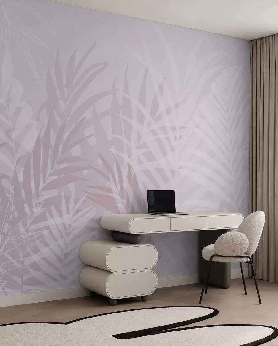 murais de parede Folhas tropicais na moda cor-de-rosa w02026v4