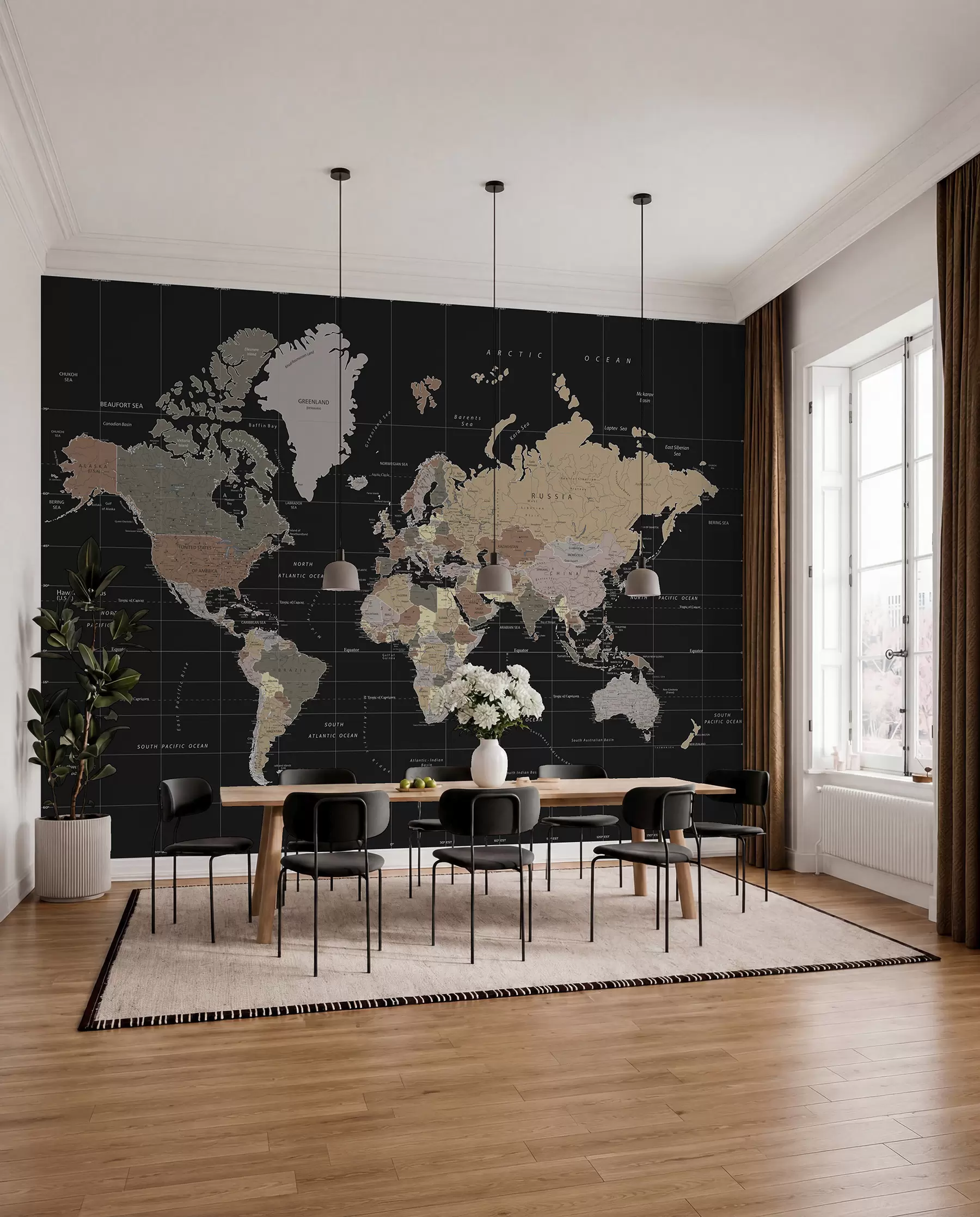 murais de parede Mapa-mundo com diversos países delineados u99477d1