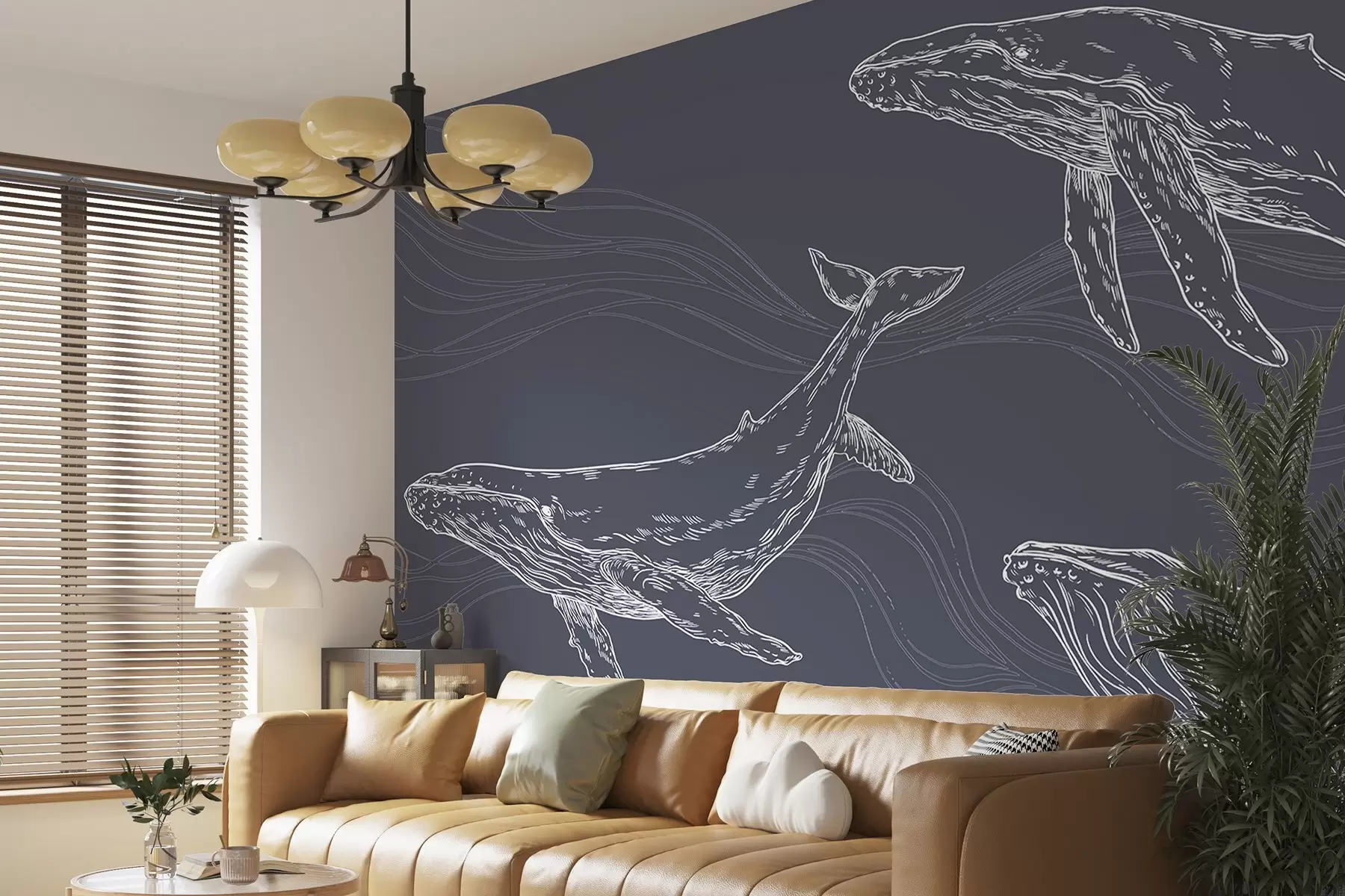 murais de parede Baleias graciosas em movimento no oceano u99733v1
