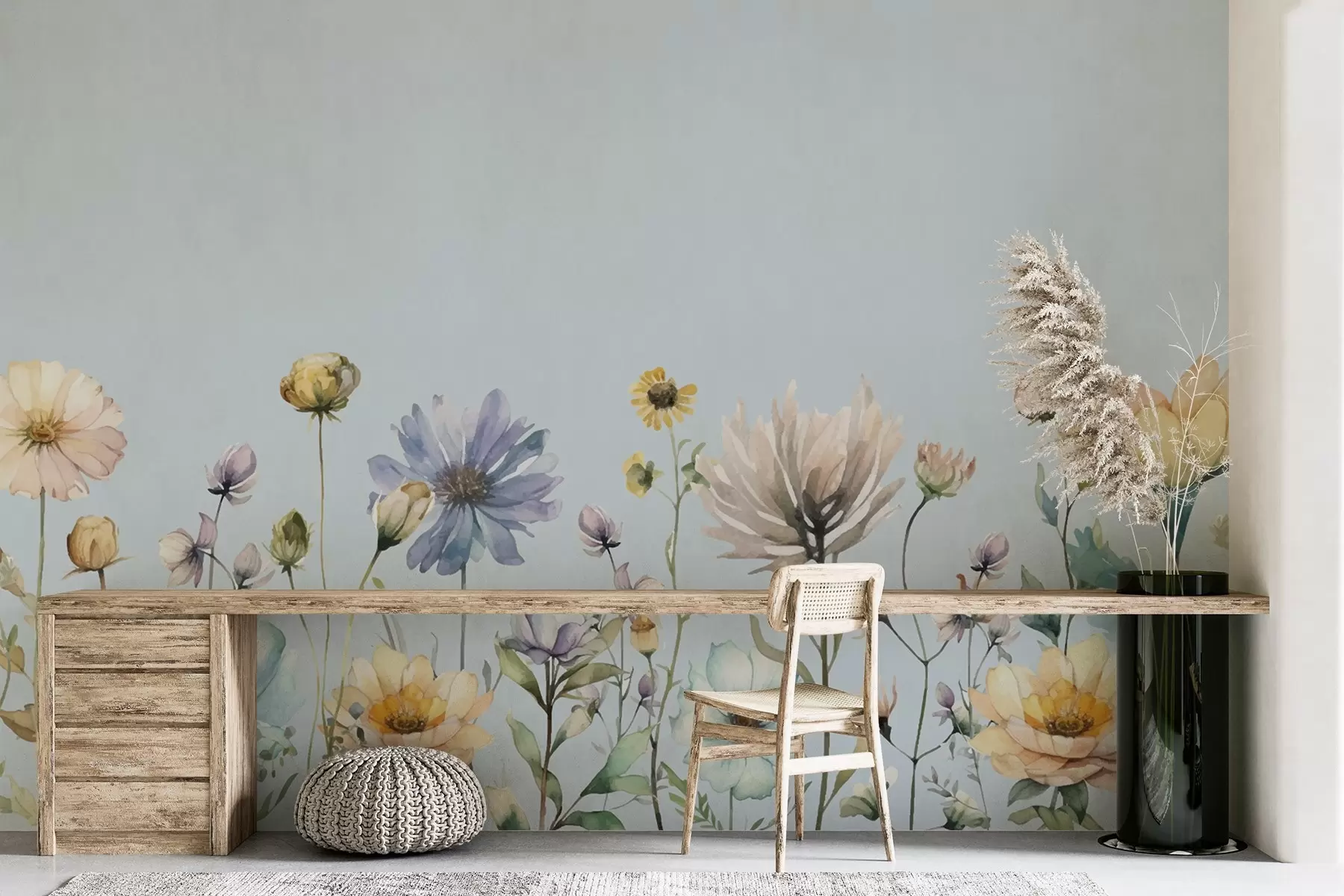 murais de parede Flores a desabrochar em tons pastel suaves w00398