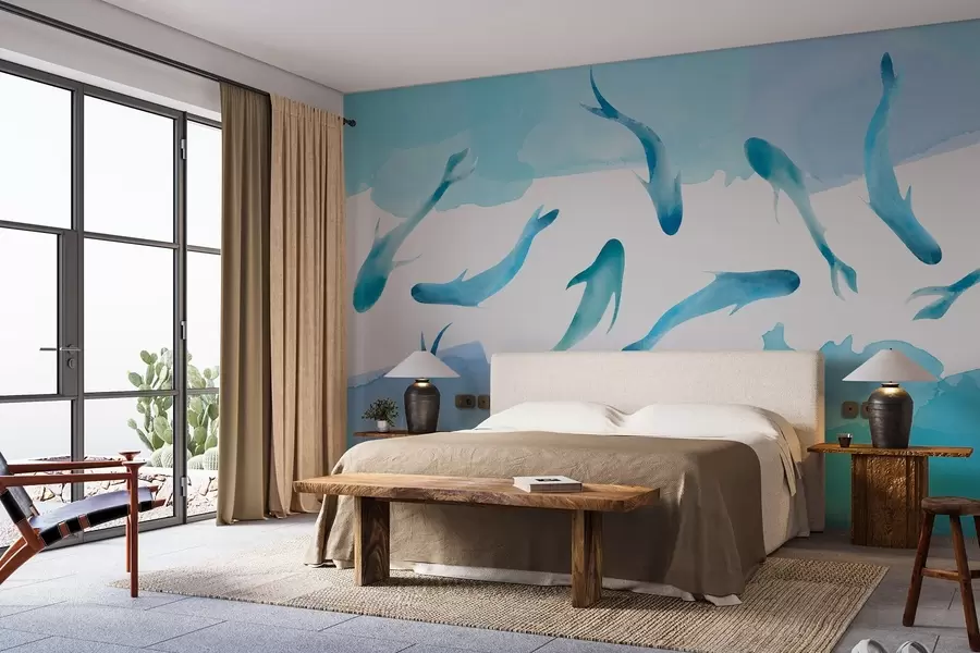 murais de parede Nadar em águas azuis tranquilas w00513