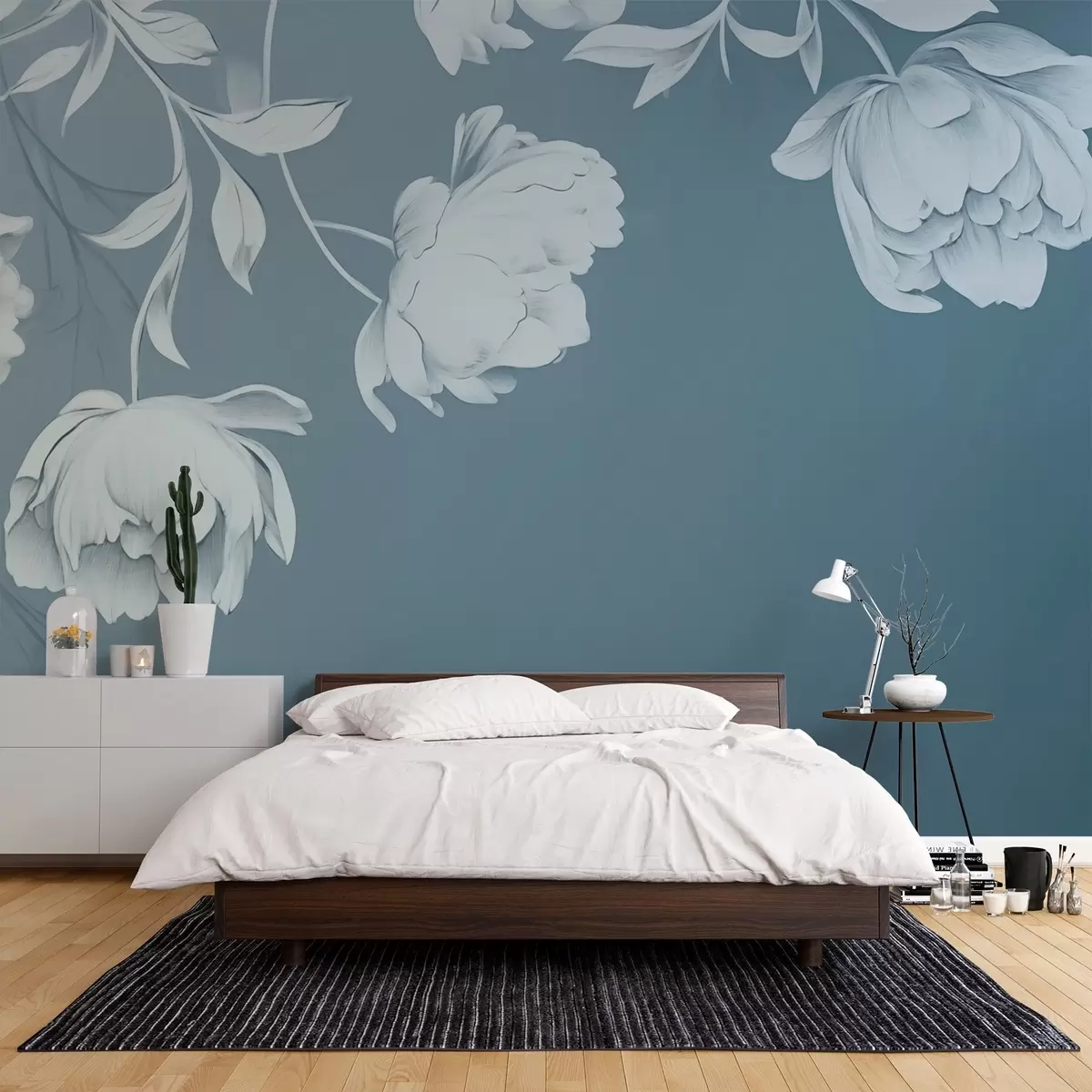 murais de parede Flores delicadas sobre fundo azul claro w02035