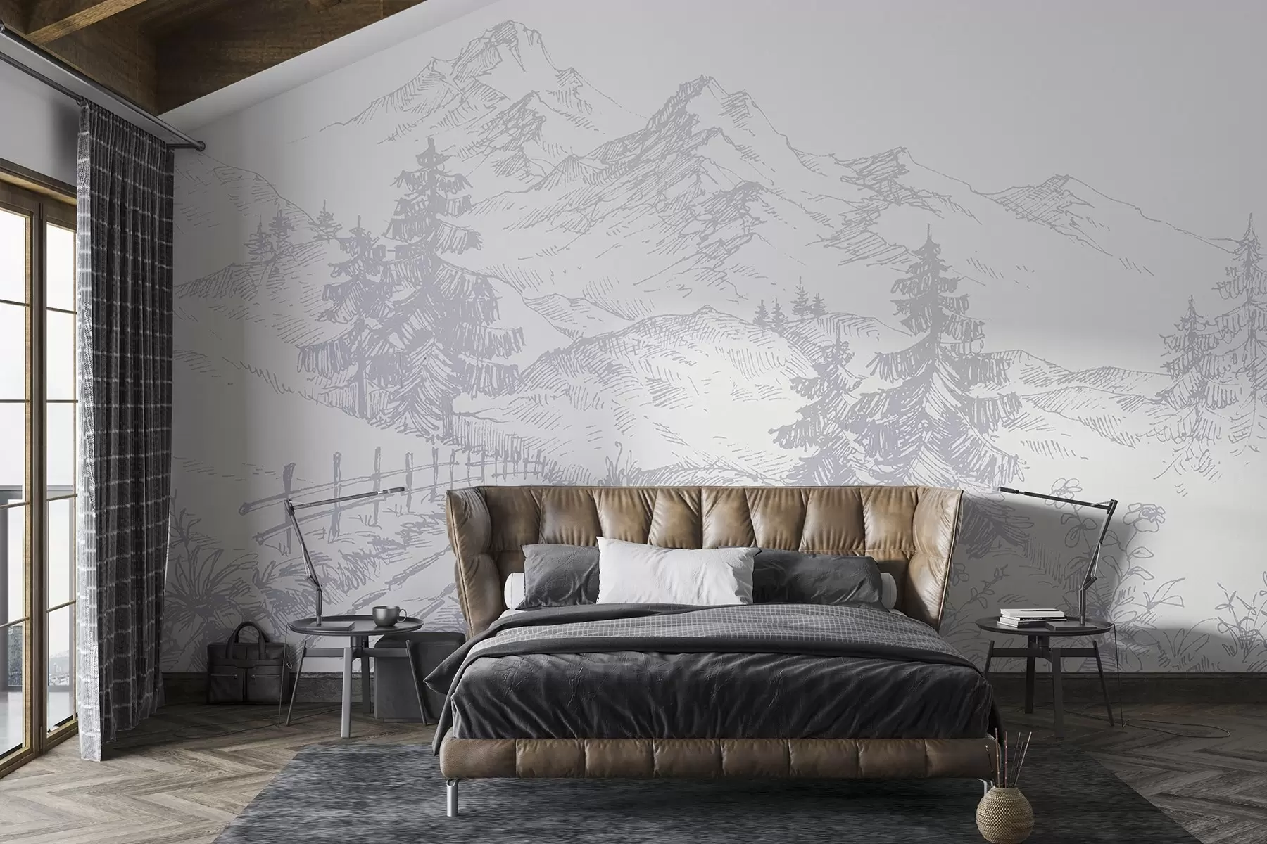 murais de parede Paisagem serena de montanhas e árvores u99572v2