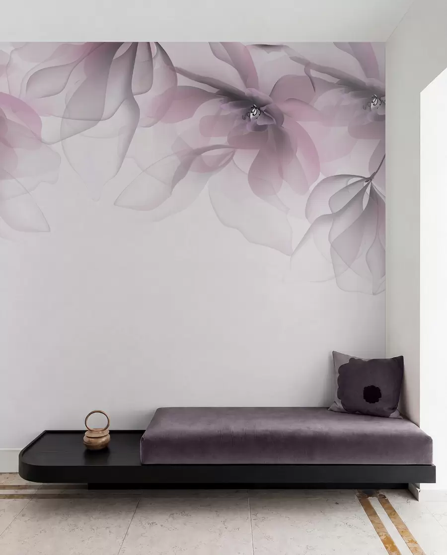 murais de parede flores grandes translúcidas cor-de-rosa no topo w02093