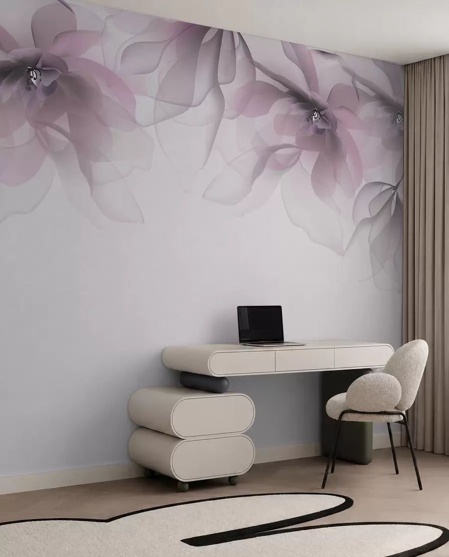 murais de parede flores grandes translúcidas cor-de-rosa no topo w02093