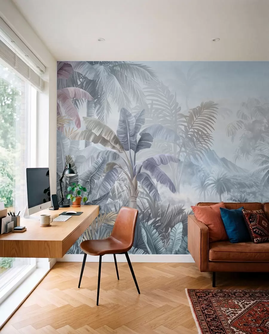 murais de parede Floresta tropical em tons azuis suaves w01931