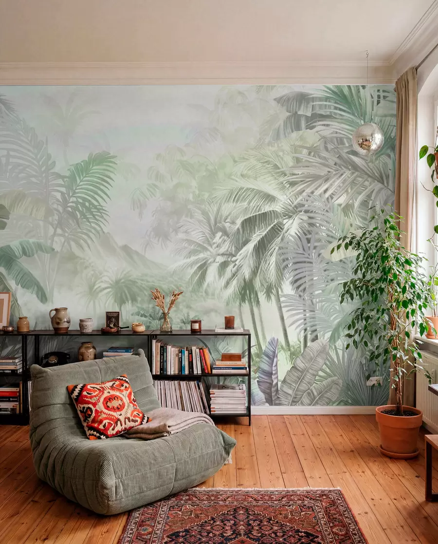 murais de parede Floresta tropical em tons verdes suaves w01931v1