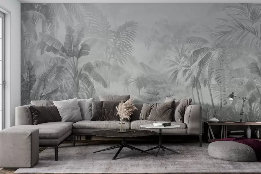 murais de parede Floresta tropical em tons de cinzento suaves w01931v4