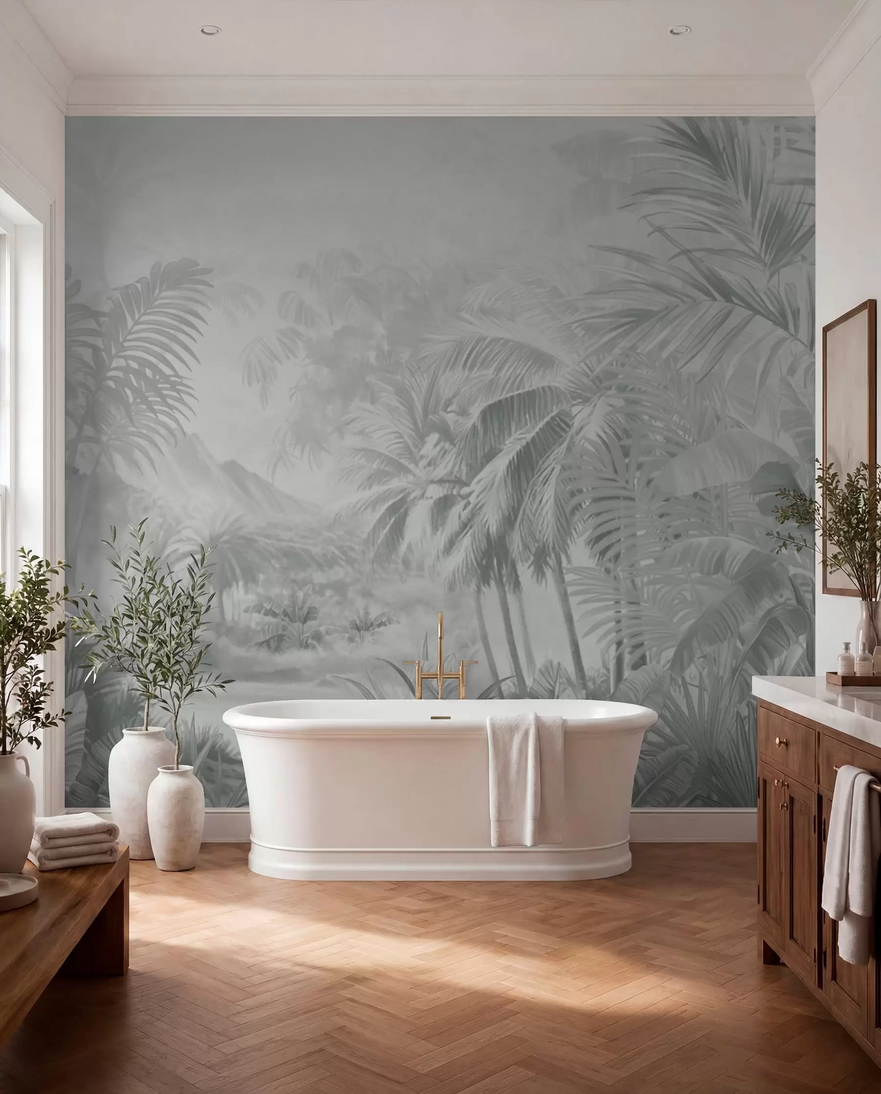 murais de parede Floresta tropical em tons de cinzento suaves w01931v4