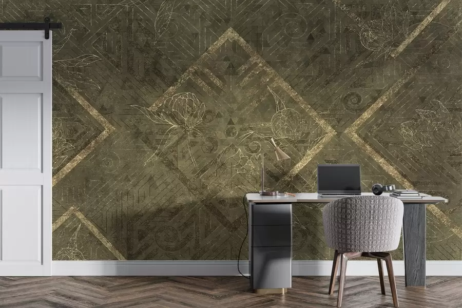 murais de parede Textura grunge com padrões florais w02079v1