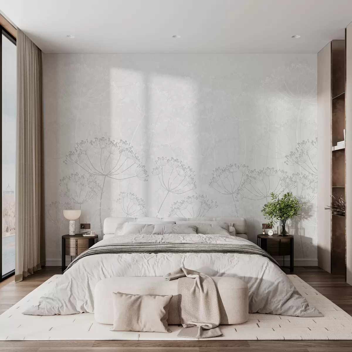 murais de parede Plantas frágeis com manchas minimalismo cor cinzenta w02108v2