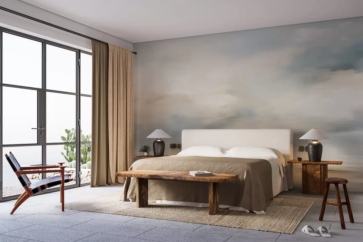 murais de parede Paisagem pintada a aguarela de nuvens e mar w02116