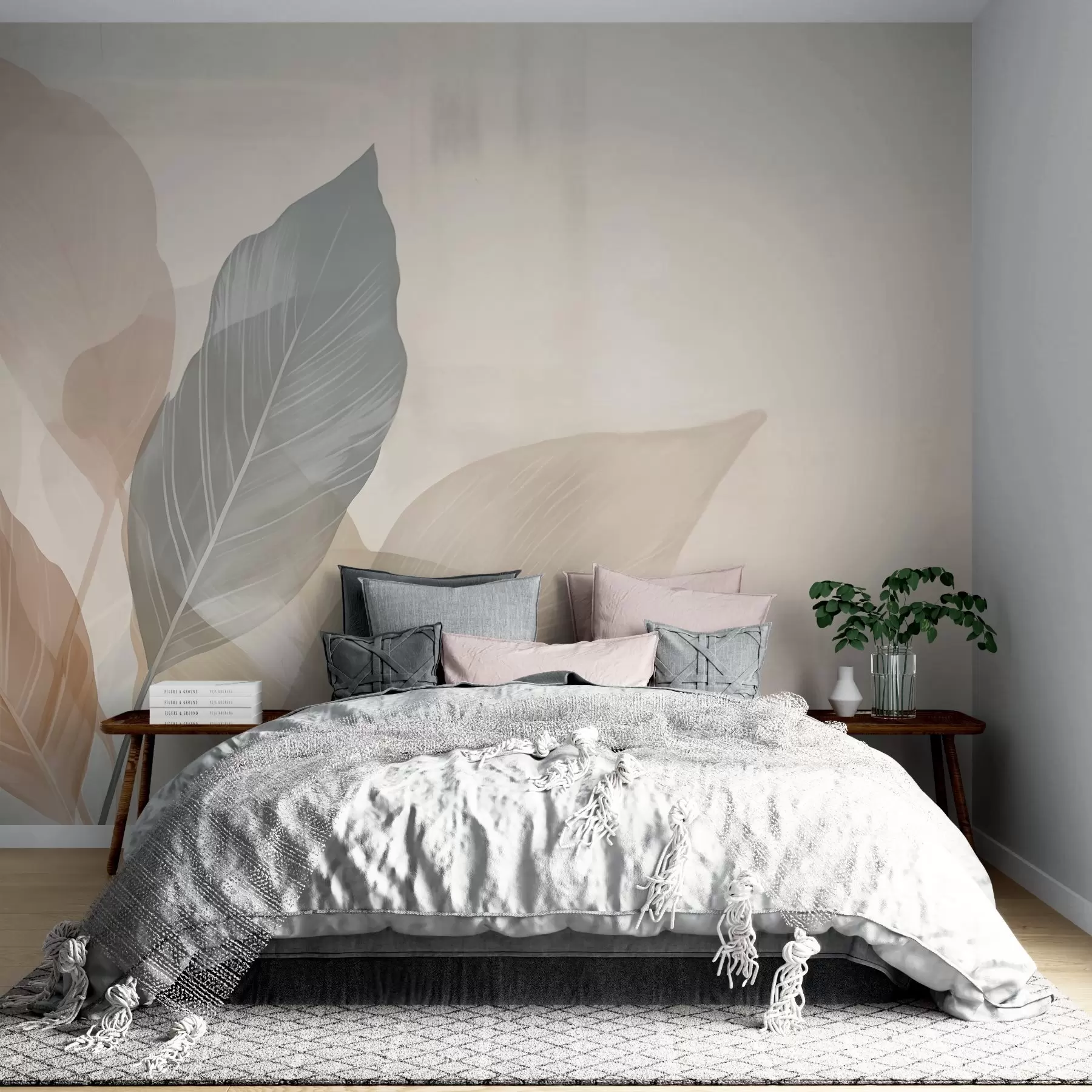 murais de parede Folhas retro w02190