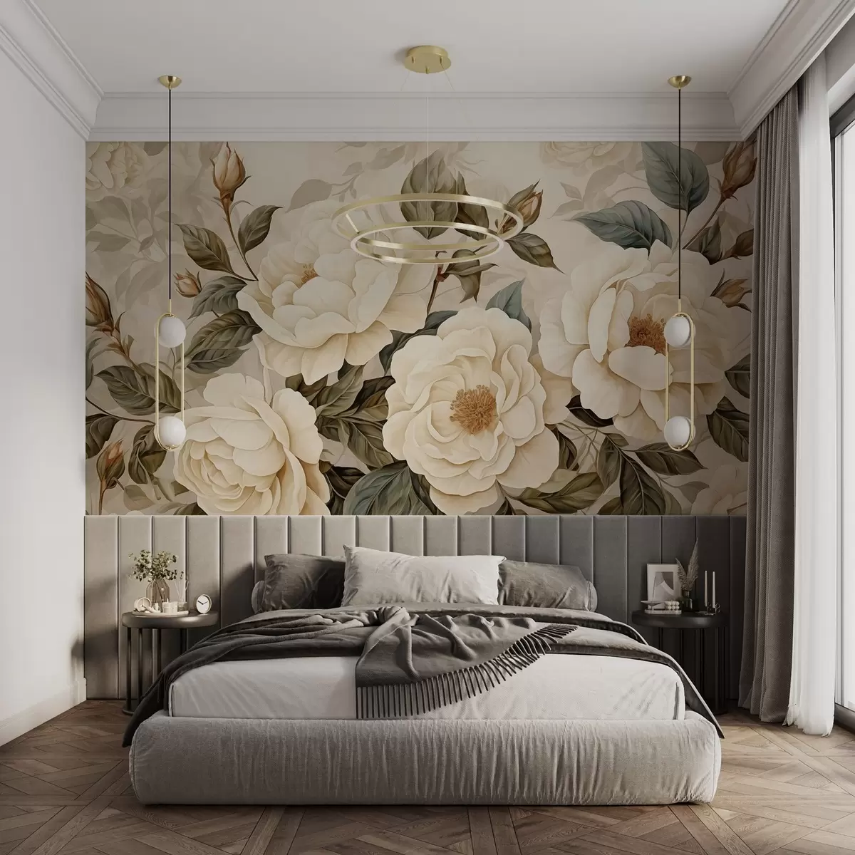 murais de parede Rosas brancas em aguarela de estilo vintage w02169