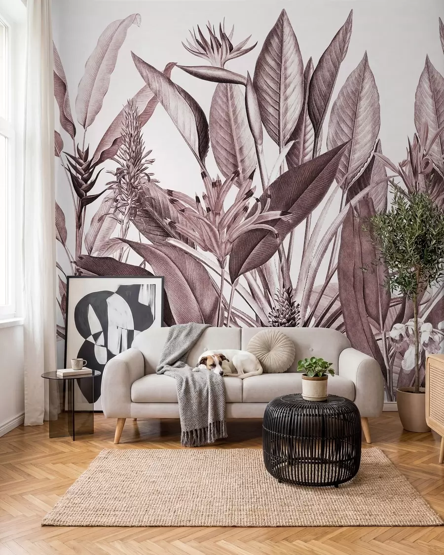 murais de parede Selva em tinta rosa u96833v1