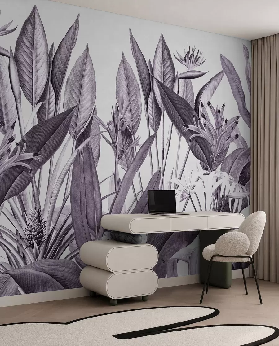 murais de parede Folhagem tropical em tons monocromáticos u96833v5