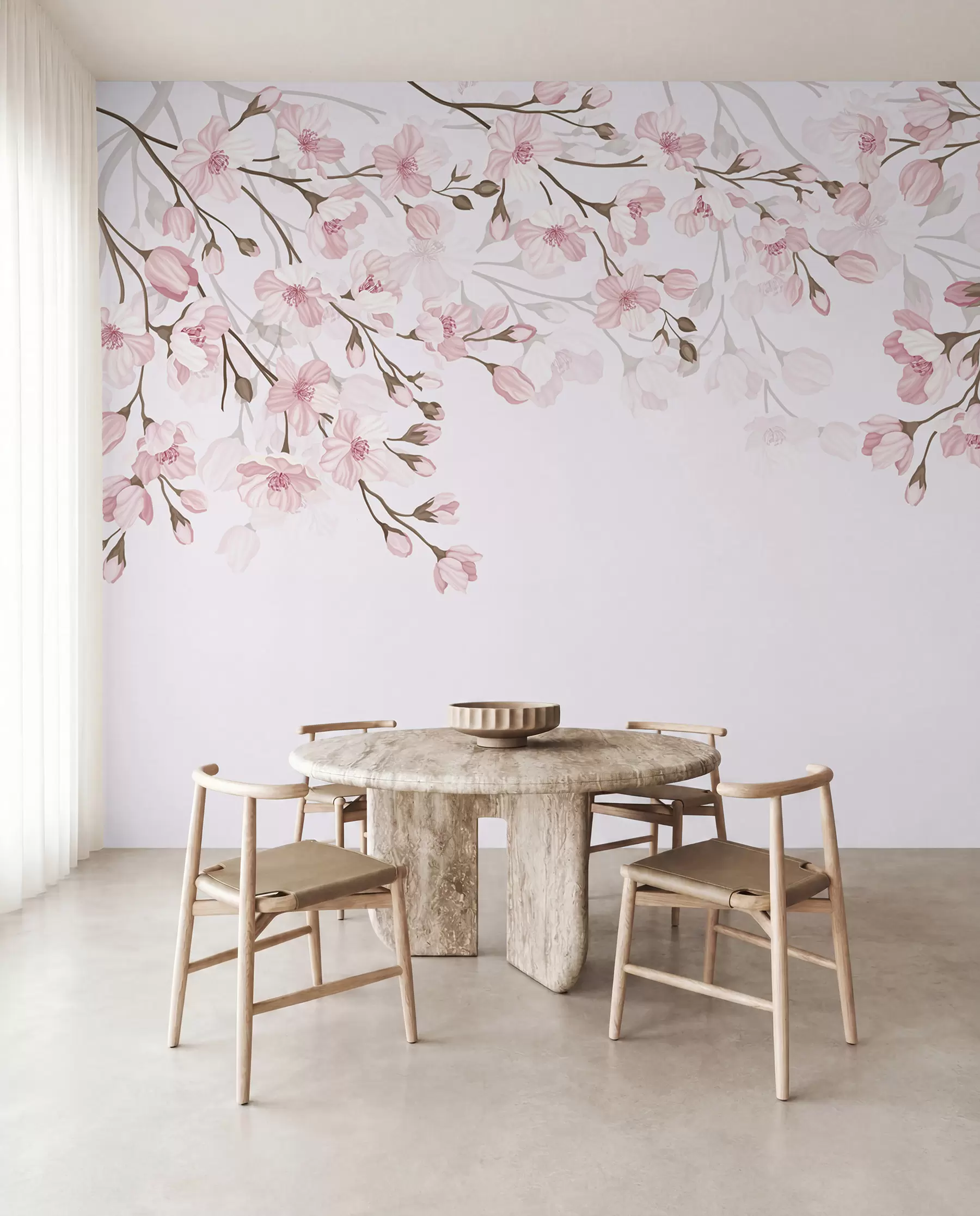 murais de parede ramos floridos cor-de-rosa sobre um fundo cor-de-rosa w02200