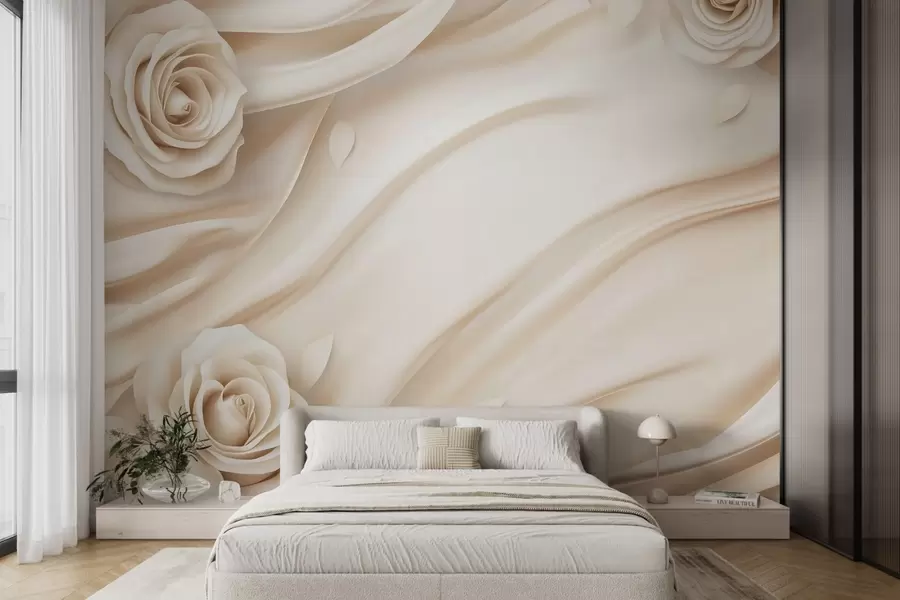 murais de parede Elegante fundo bege com rosas w02197