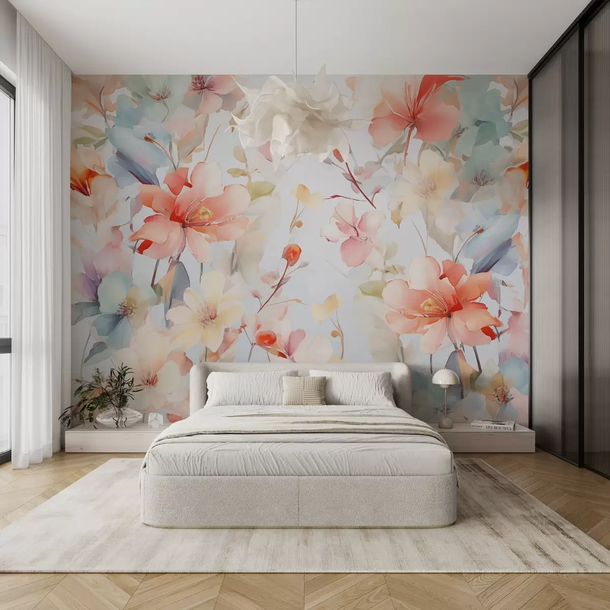 murais de parede Flores brilhantes com efeito de desfocagem w02272