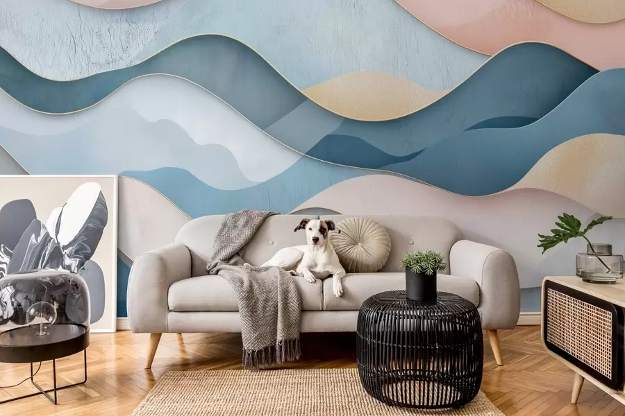 murais de parede Padrão Art Déco ondulado em tons de rosa e azul w02290