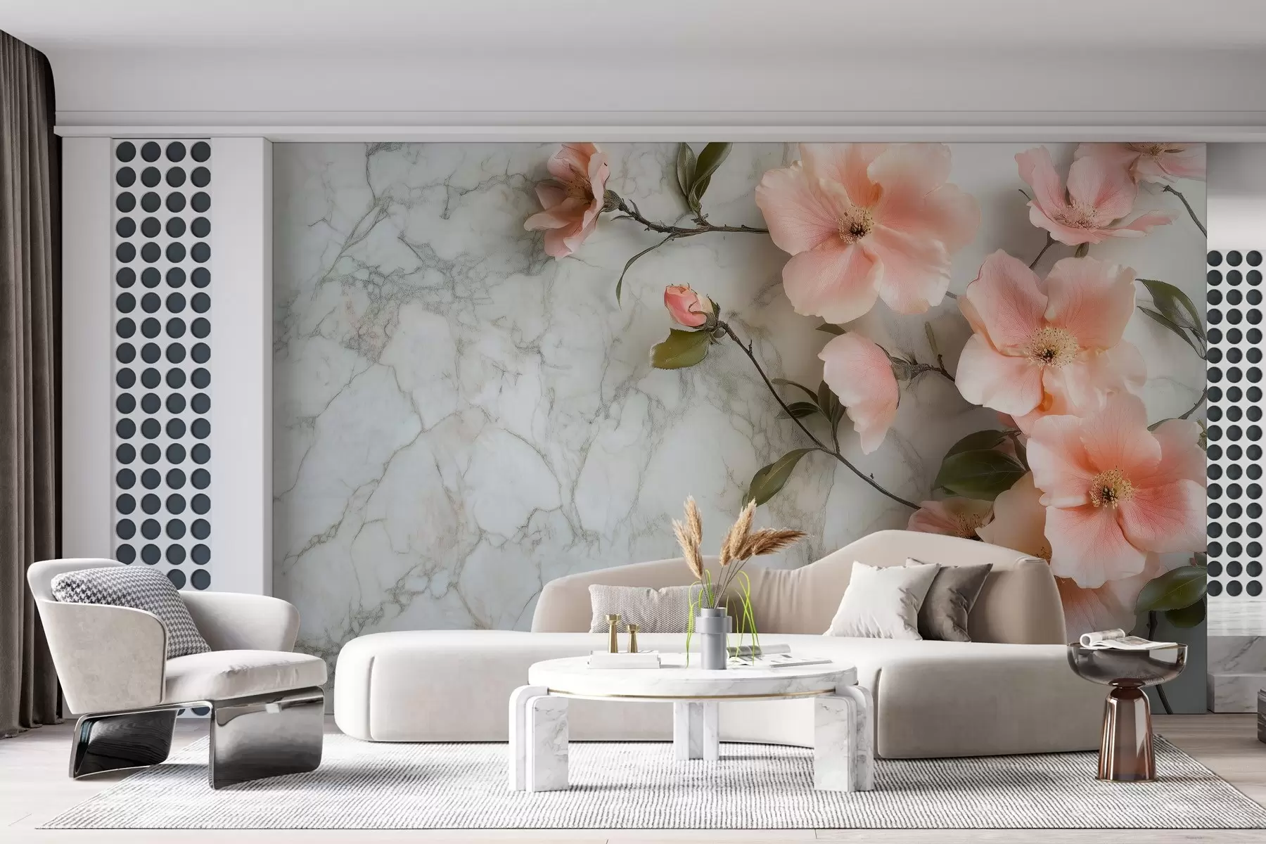 murais de parede Flores delicadas sobre um fundo de imitação de mármore w02291